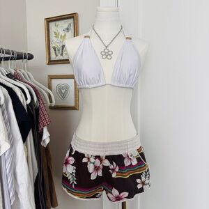 vintage pink brown floral low waist board swim surf shorts